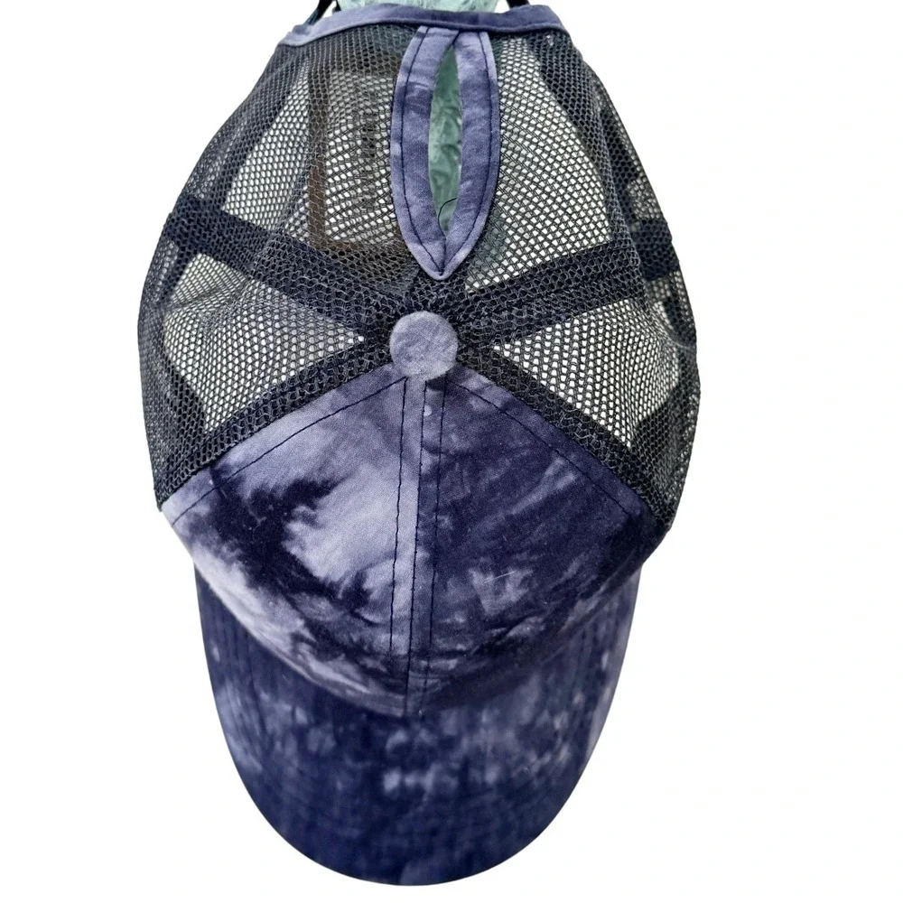 C.C Exclusives Navy Tie Dye Ponytail Trucker Hat Mesh Back Messy Bun Cap